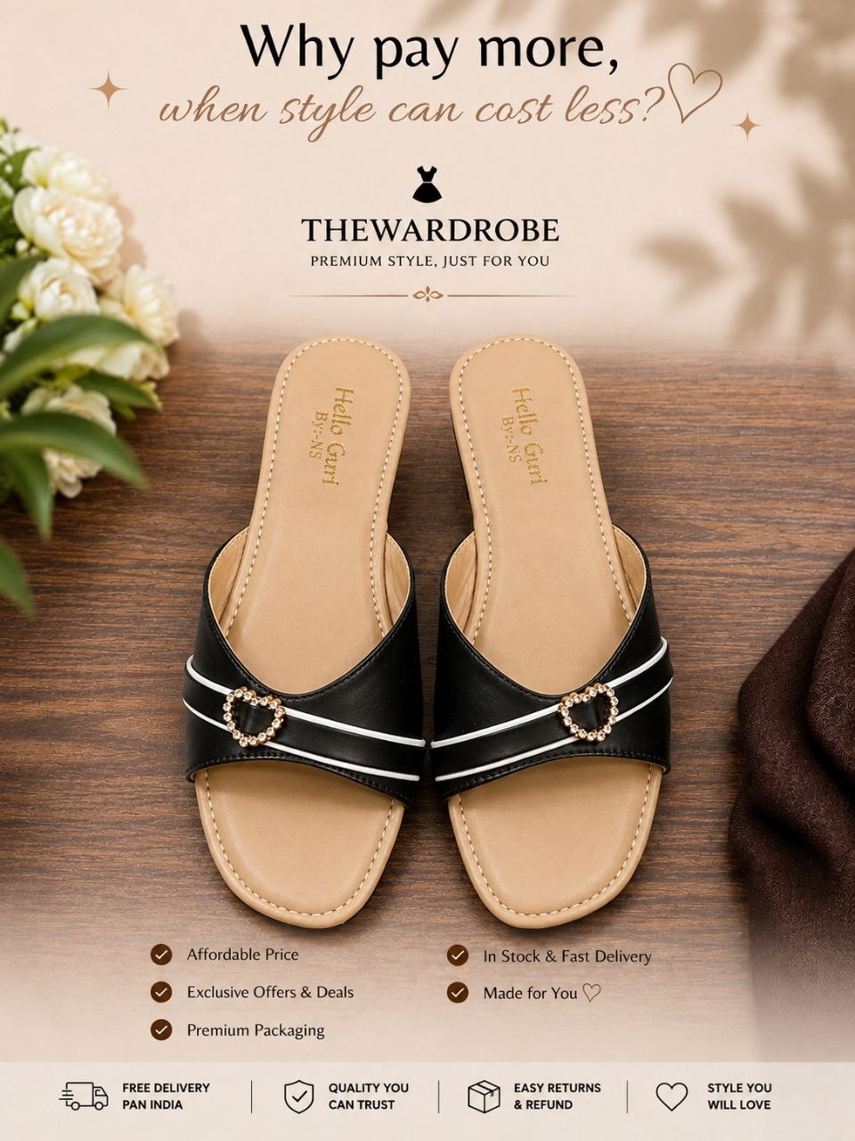 ✨ Midnight Charm | Premium Black Sandals