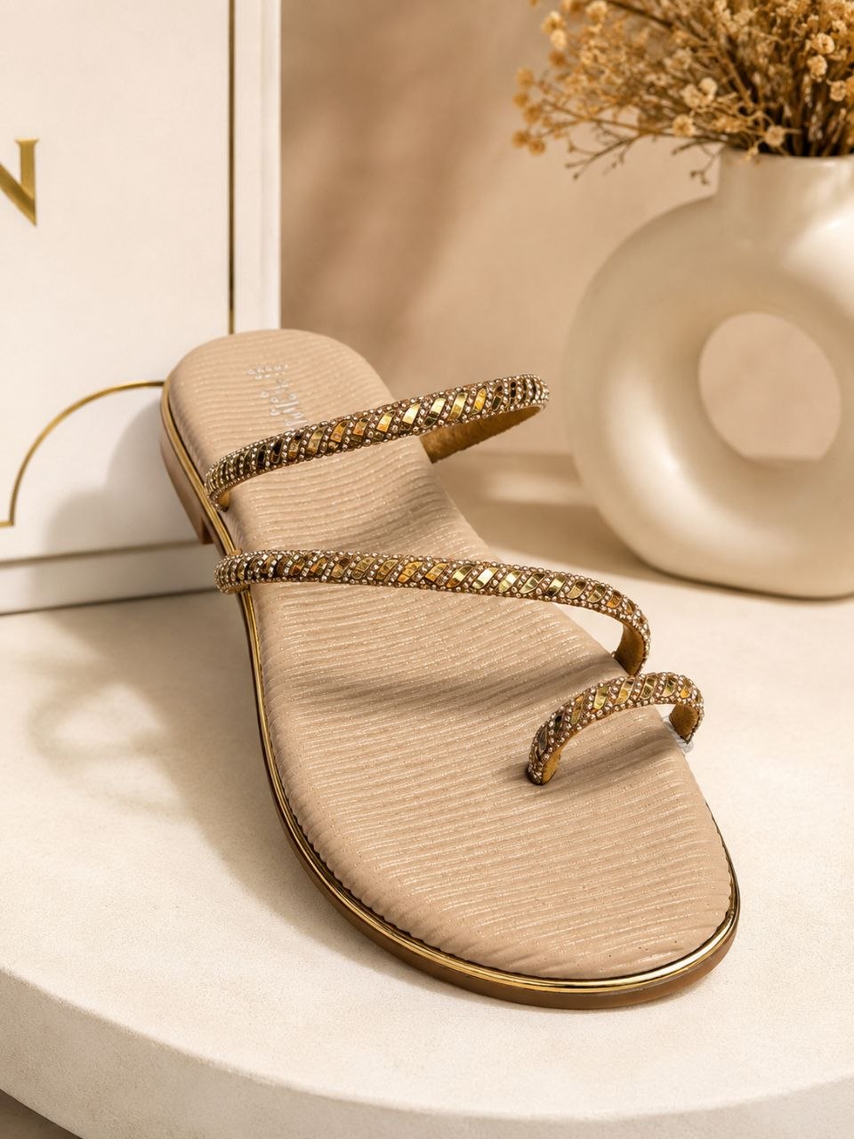 Golden Glamour | Elegant Embellished Sandals