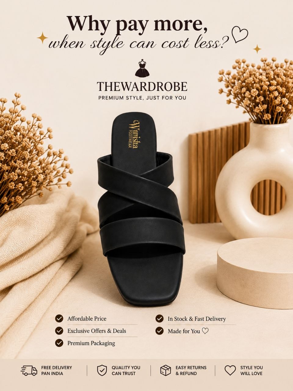 Midnight Elegance | Signature Black Cross-Strap Sandals