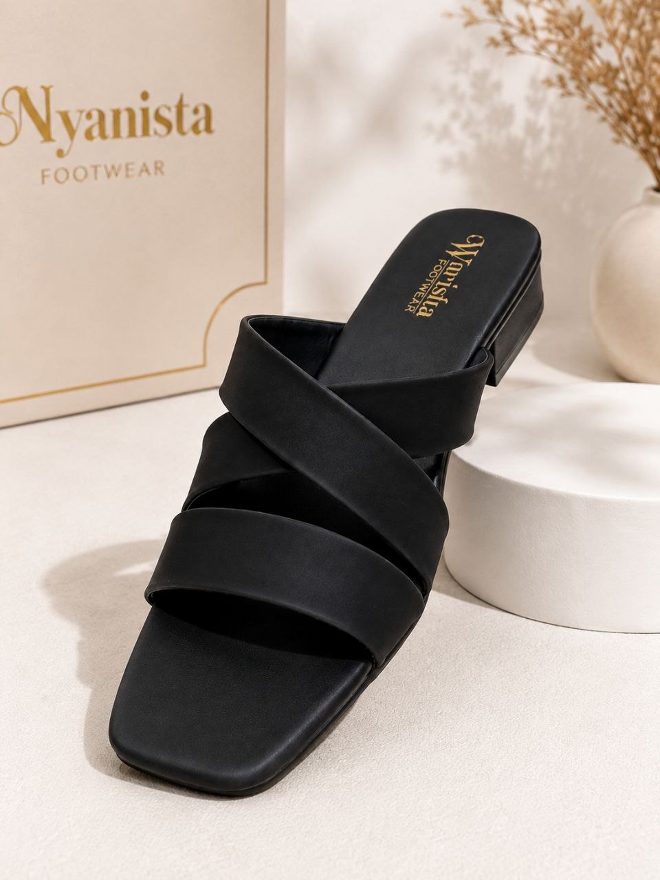 Midnight Elegance | Signature Black Cross-Strap Sandals