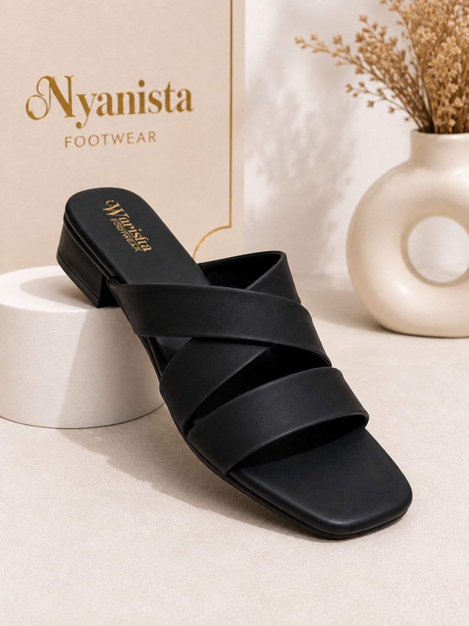 Midnight Elegance | Signature Black Cross-Strap Sandals
